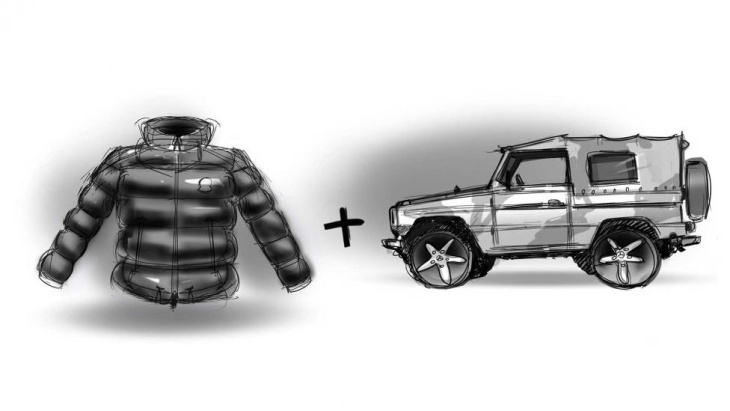 kledingmerk moncler ontwerpt een gewatteerde jas voor de mercedes g-klasse
