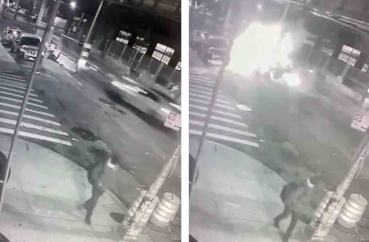 video toont moment waarop lamborghini metrozuil raakt en explodeert in new york
