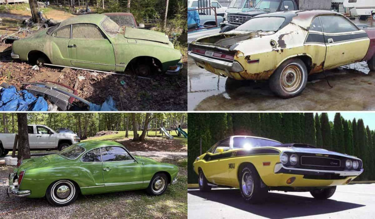 bekijk 10 verlaten klassieke auto’s die zijn gerestaureerd naar hun oude glorie